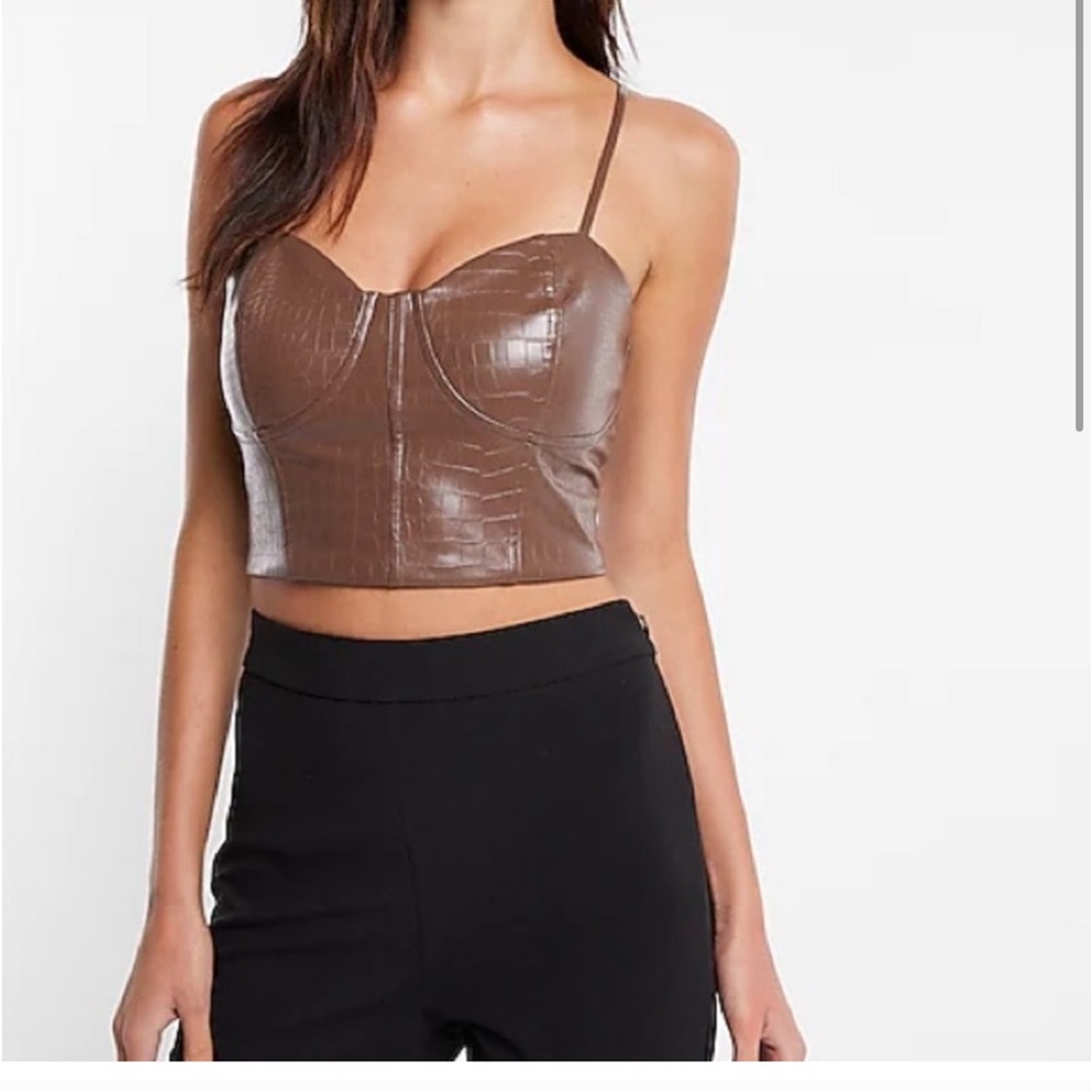 Brown faux leather corset top from Express, size M